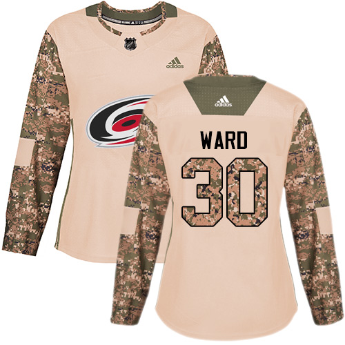 Adidas Hurricanes #30 Cam Ward Camo Authentic Veterans Day Women's Stitched NHL Jersey - Click Image to Close